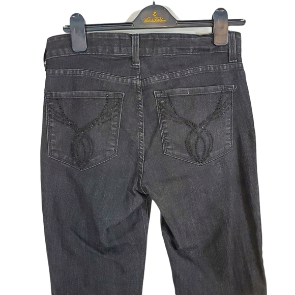 NYDJ Black Denim Crystal Embellished Straight Leg Jeans - Picture 4 of 9